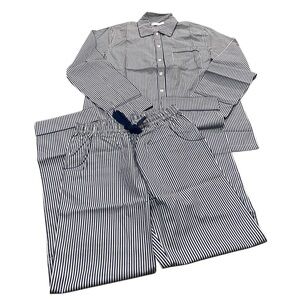 Lake Men's Poplin Pajama Shirt Pants Set in Navy Stripe XXS